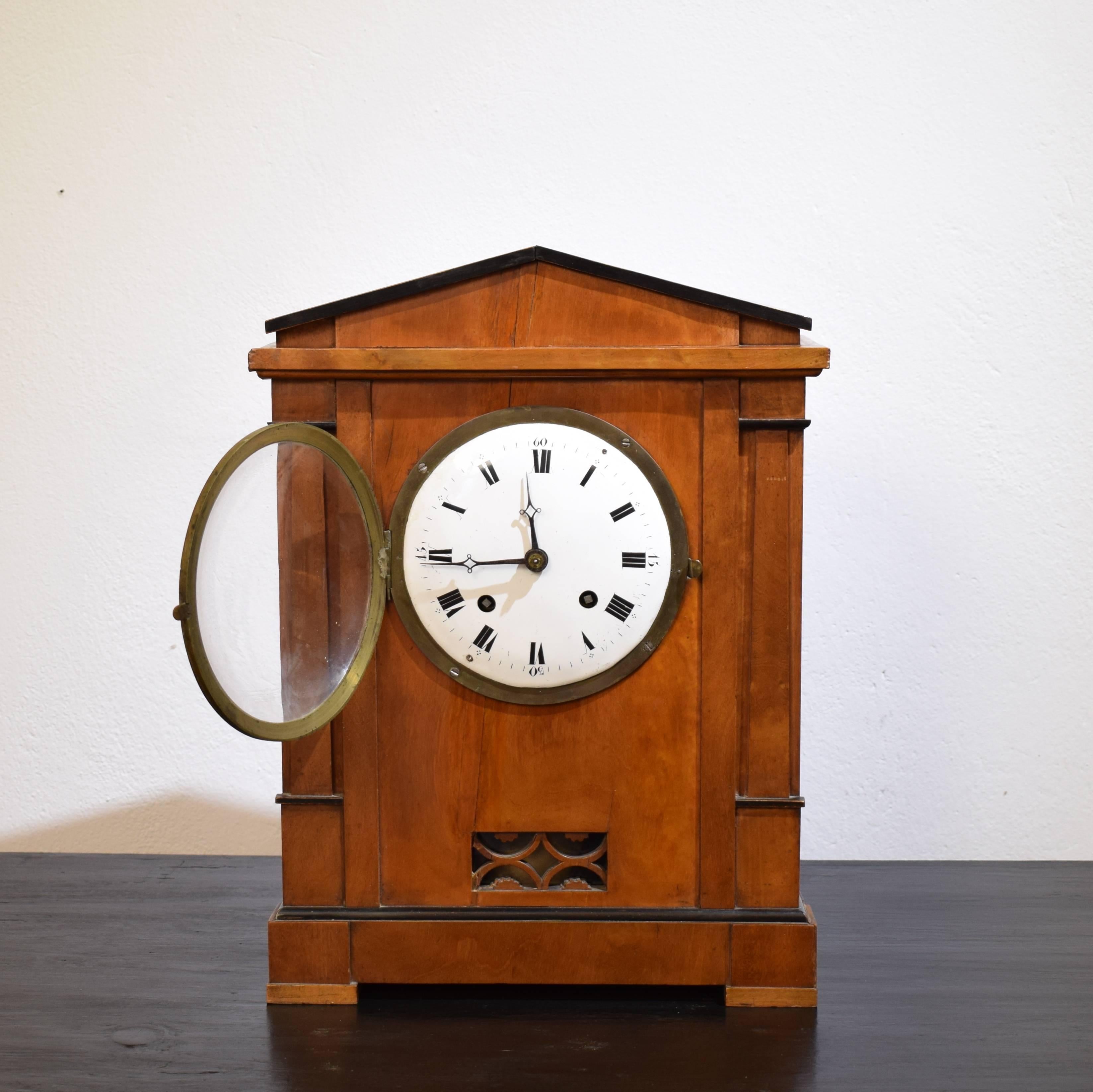19th Century Biedermeier Mantel Clock in Cherrywood, circa 1820 4