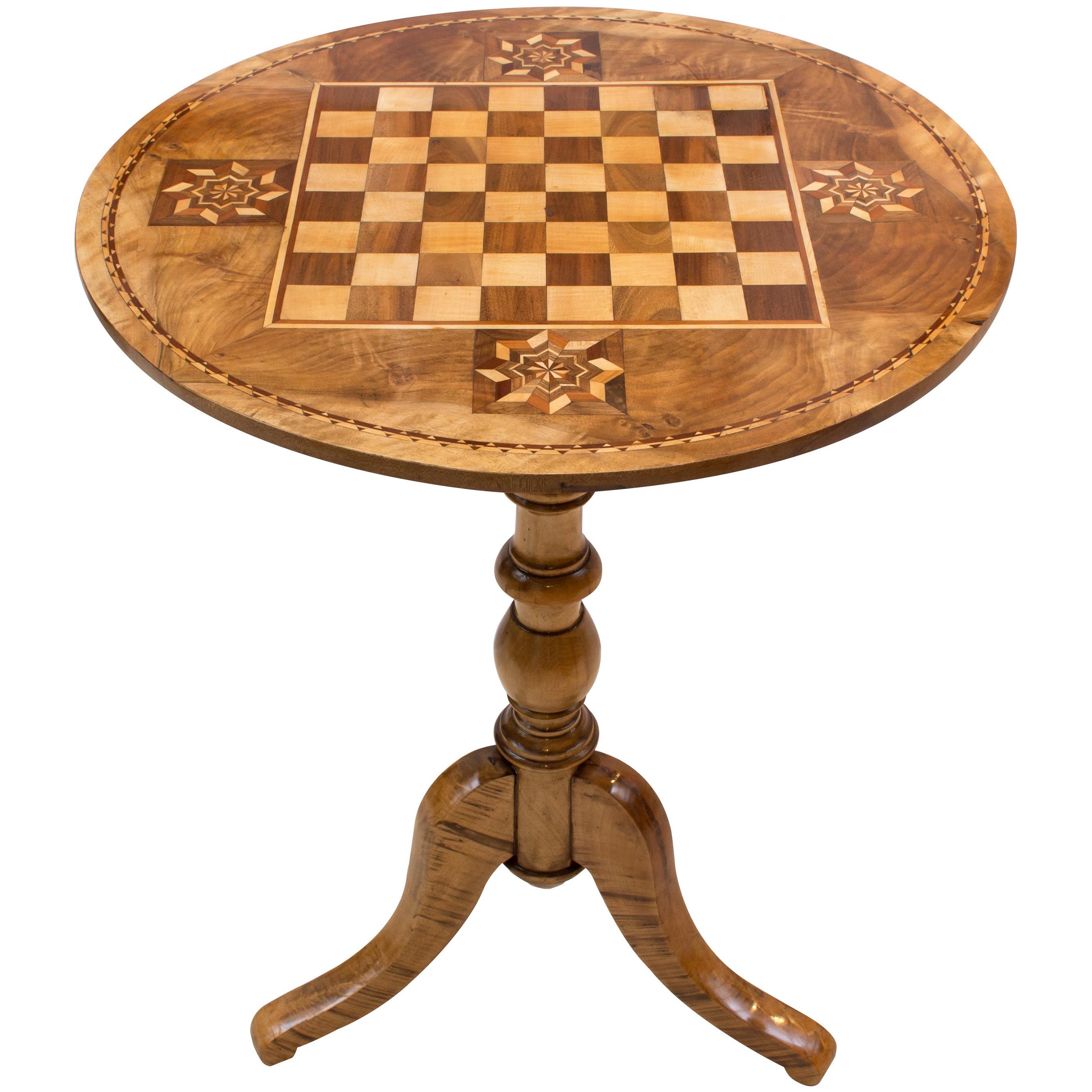 19th Century Biedermeier Marquetry Chess or Side Table