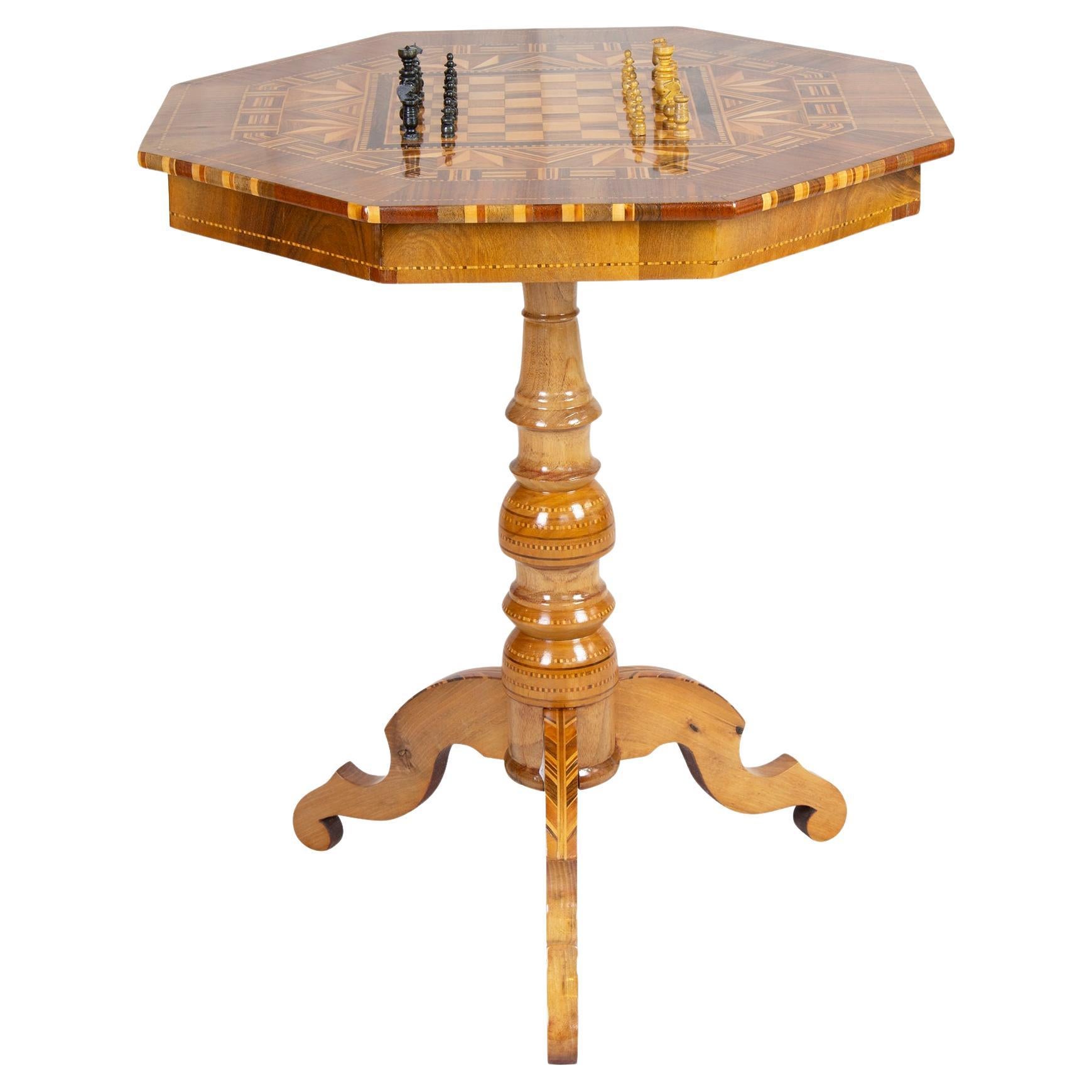 19th Century Biedermeier Marquetry Chess Table