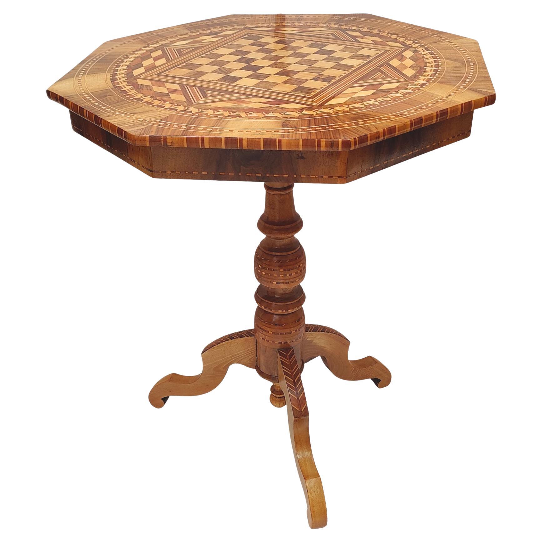 19th Century Biedermeier Marquetry Chess Table For Sale