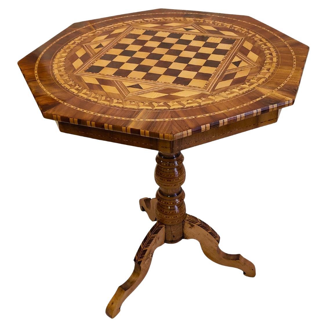 19th Century Biedermeier Marquetry Chess Table For Sale