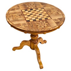 Tavolo da scacchi intarsiato Biedermeier del XIX secolo, Germania