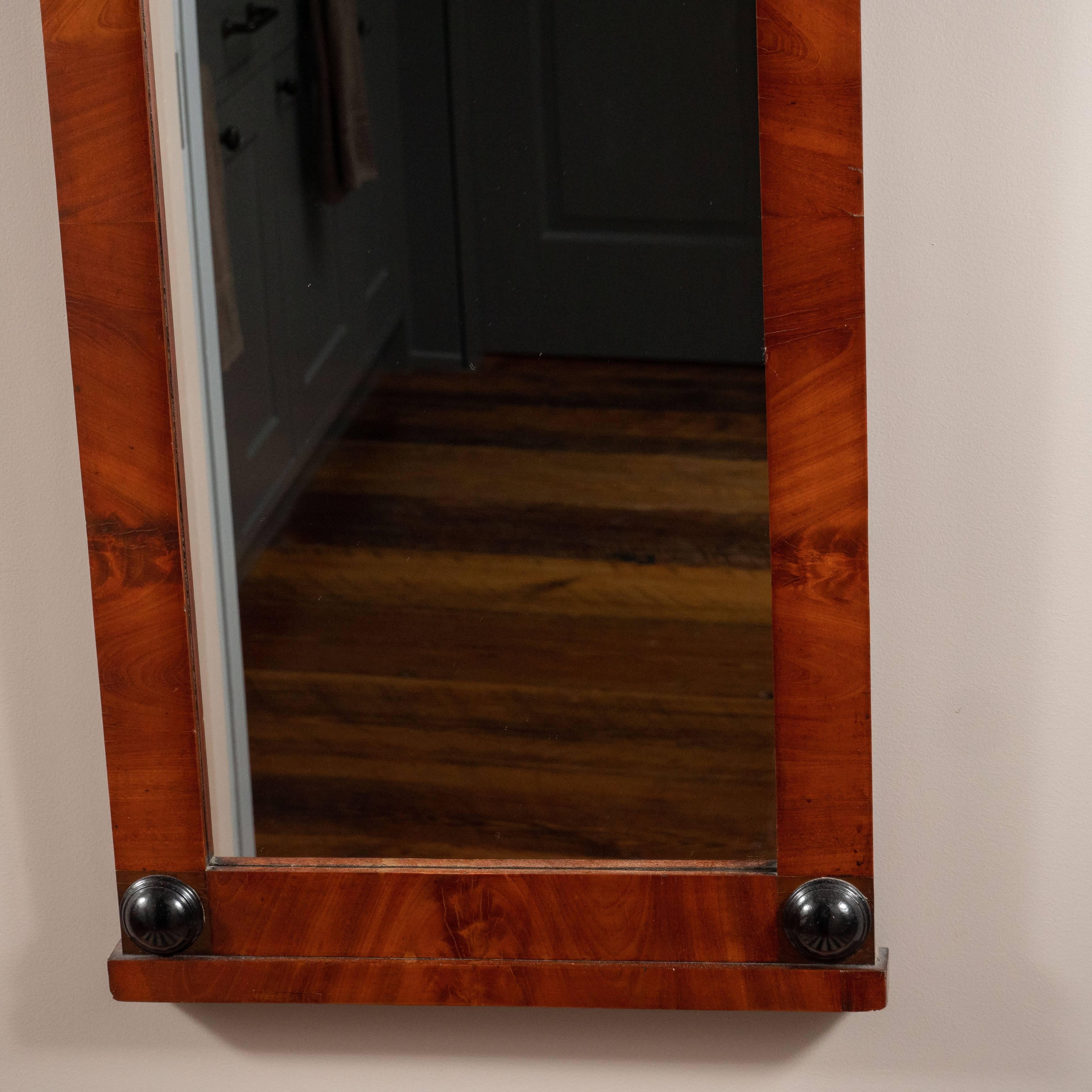 German 19th Century Biedermeier Mirror with Cherry Veneer and Ebony Detail