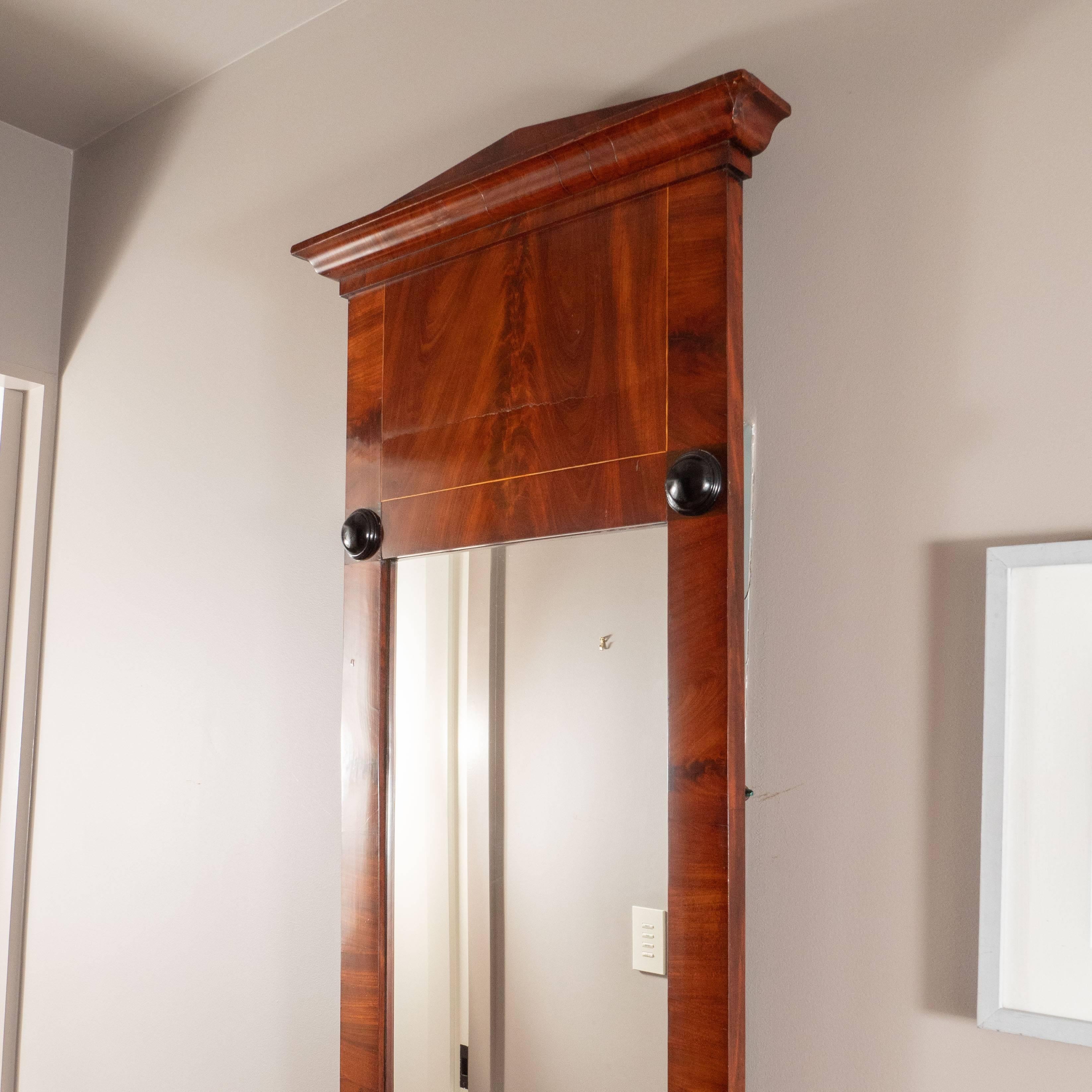 19th Century Biedermeier Mirror with Cherry Veneer and Ebony Detail 3