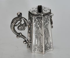 19th Century Biedermeier Money Box German Silver Engraved with Knight and Lady