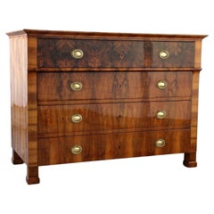 Antique 19th Century Biedermeier Nutwood Chest of Drawers, Austria, ca. 1840