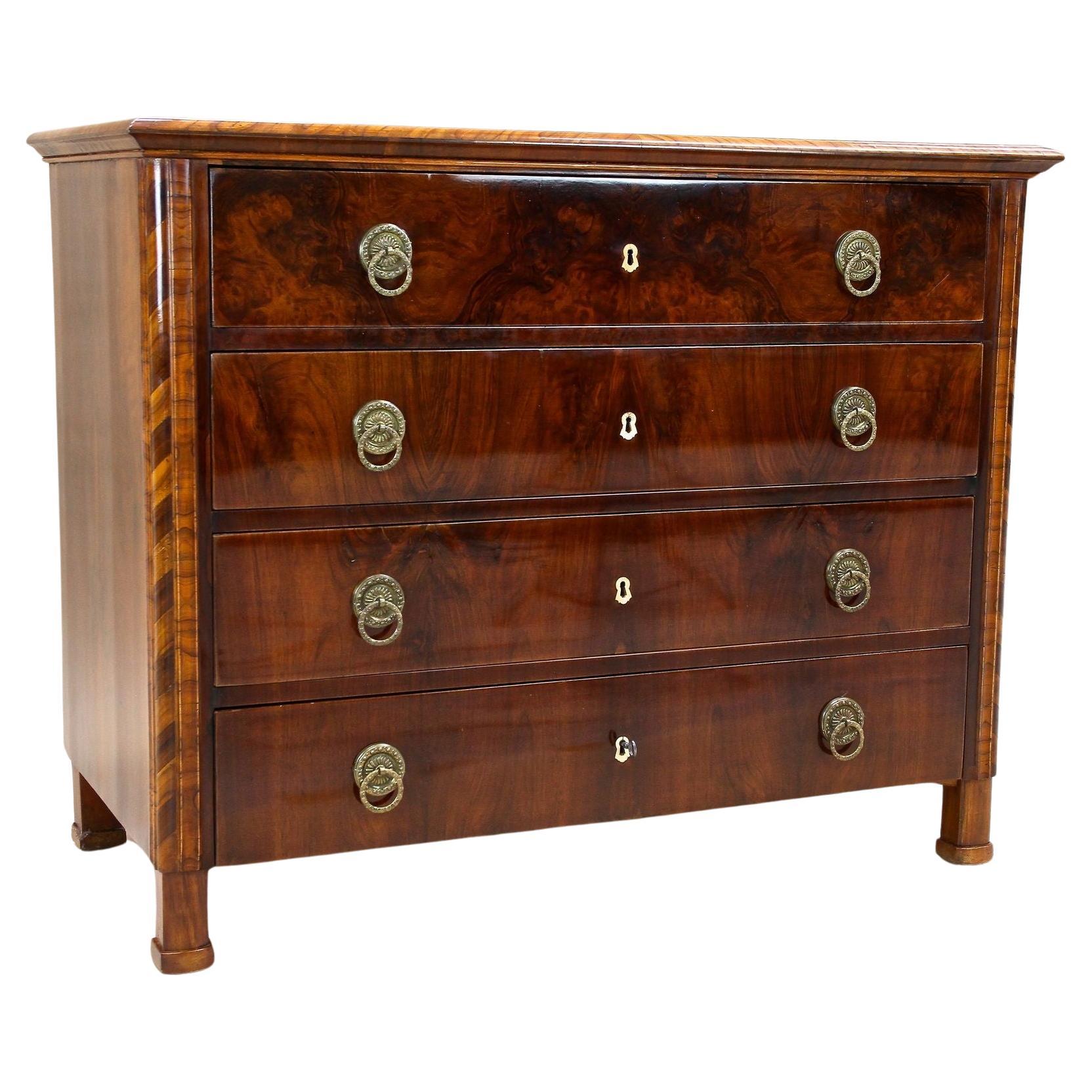 19th Century Biedermeier Nutwood Chest of Drawers/ Commode, Austria ca. 1840 For Sale