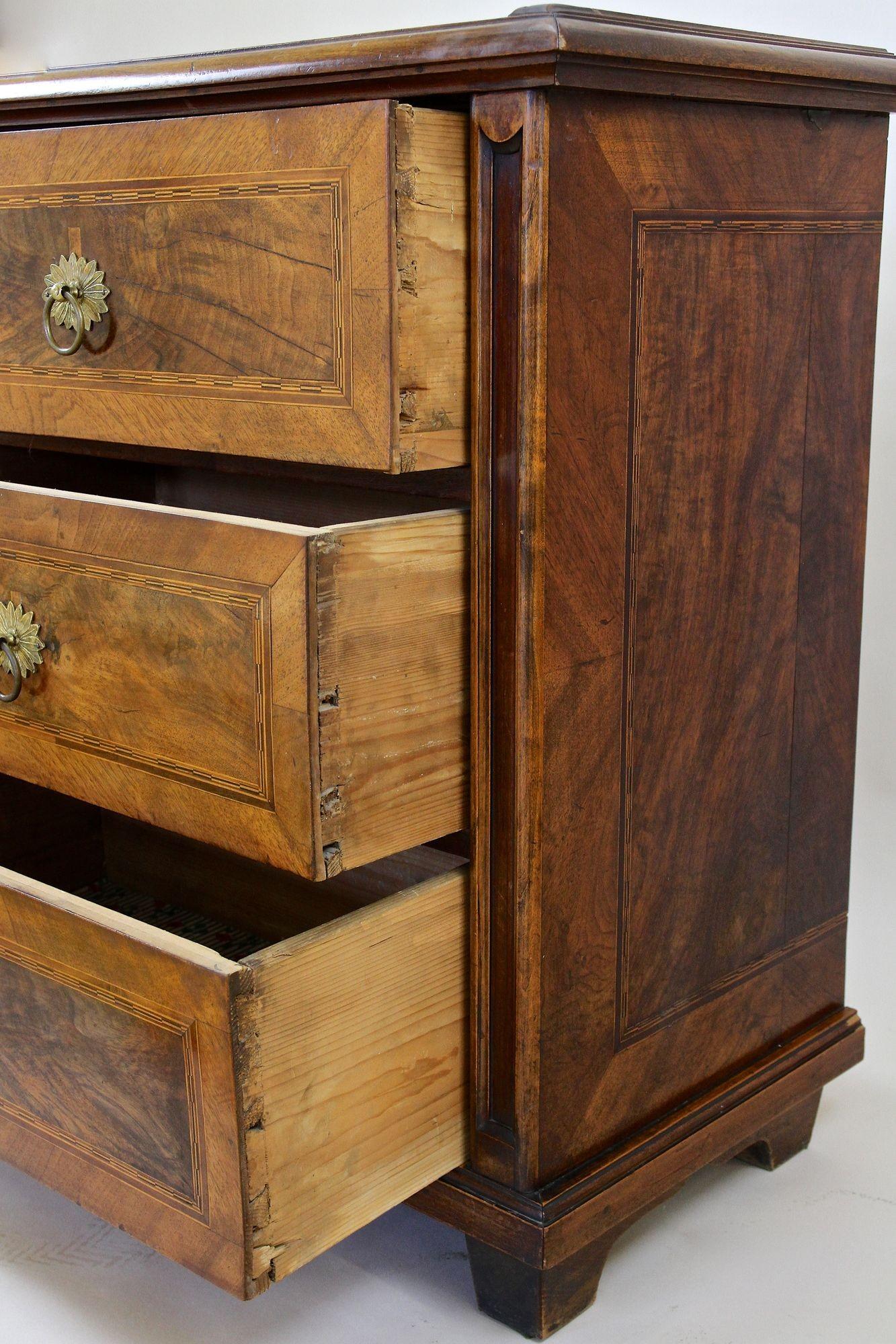 19th Century Biedermeier Nutwood Chest Of Drawers With Micro-Inlays, AT ca. 1850 For Sale 4