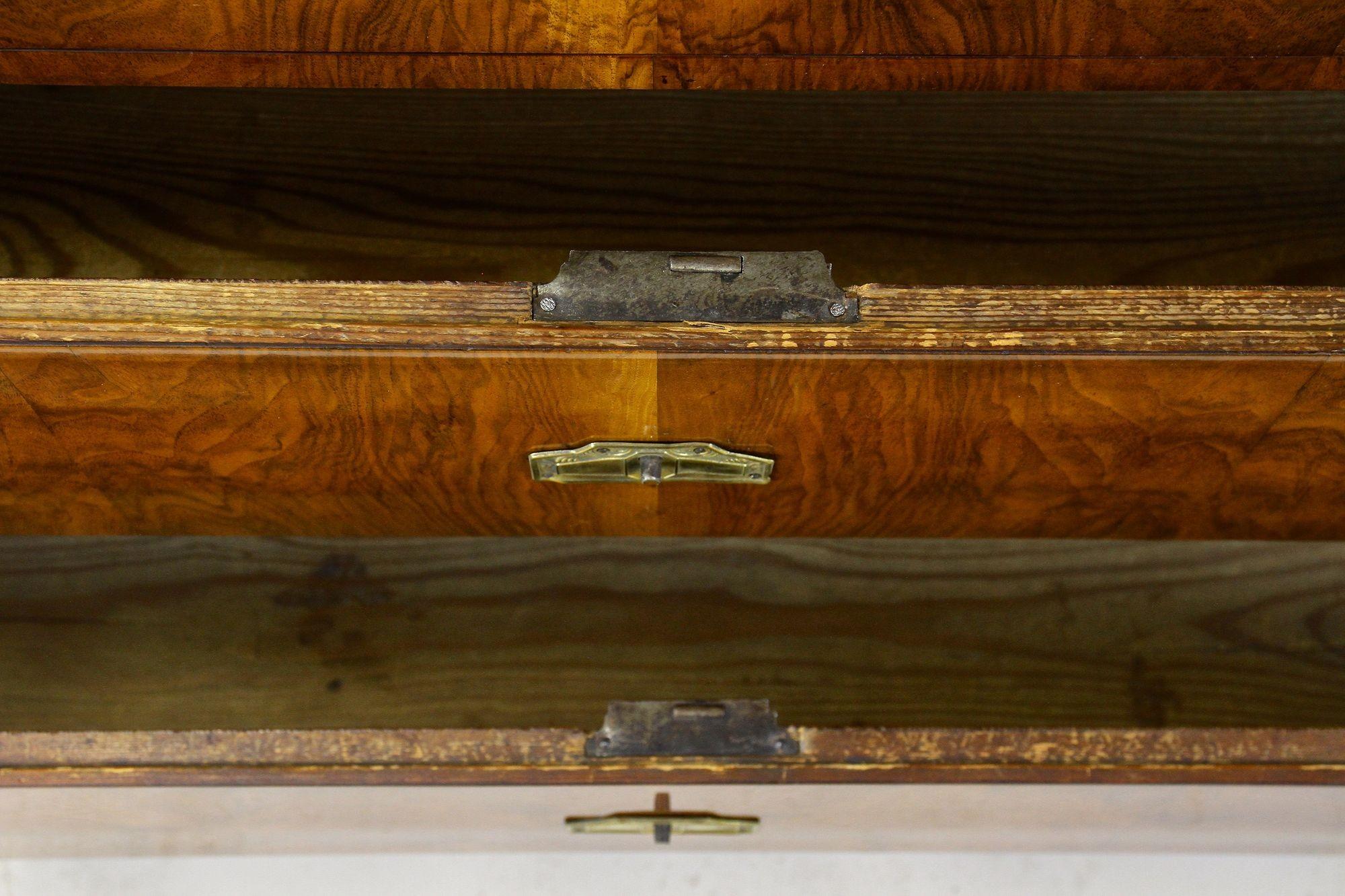 Brass 19th Century Biedermeier Nutwood Chest of Drawers/ Writing Commode, AT ca. 1840 For Sale