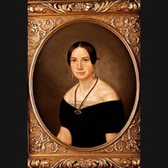 19th Century Biedermeier Oil on Canvas Portrait of a Couple