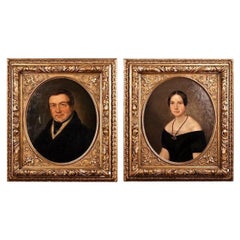 Óleo Biedermeier del siglo XIX sobre lienzo Retrato de pareja