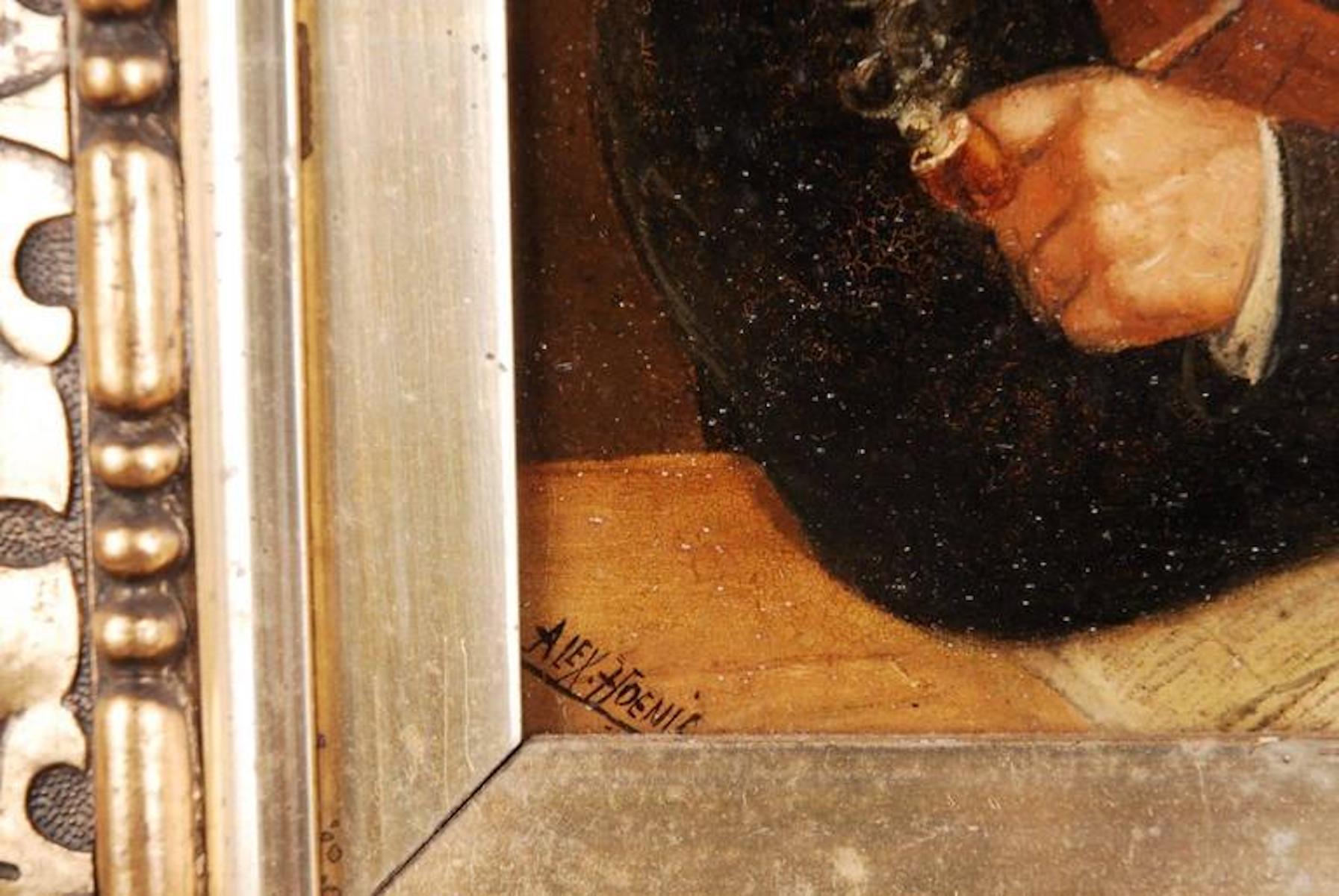 Biedermeier-Ölgemälde des 19. Jahrhunderts von Alex Hoenig im Angebot 3