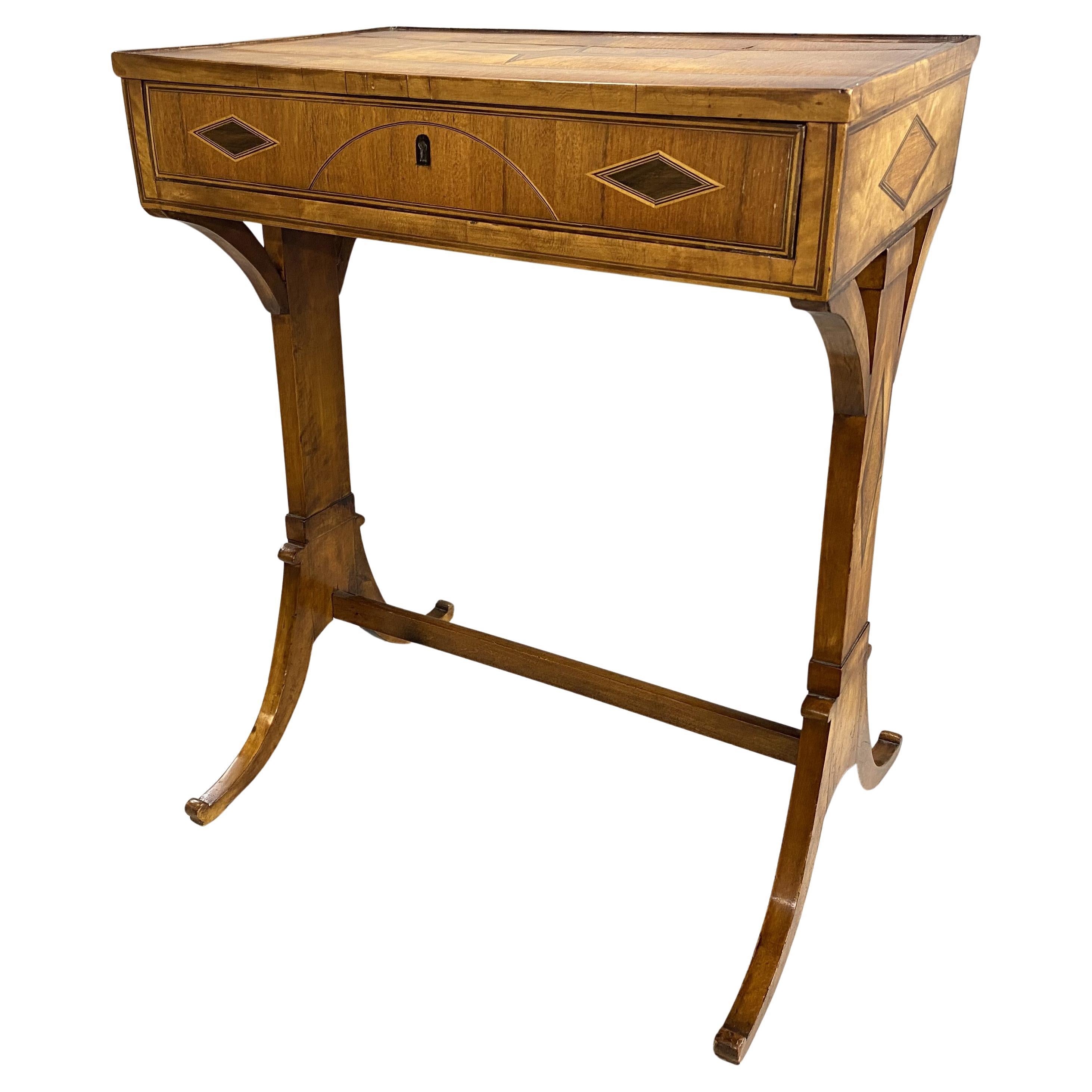 19th Century Biedermeier One Drawer Work or Side Table w/ Diamond Paterae Inlay