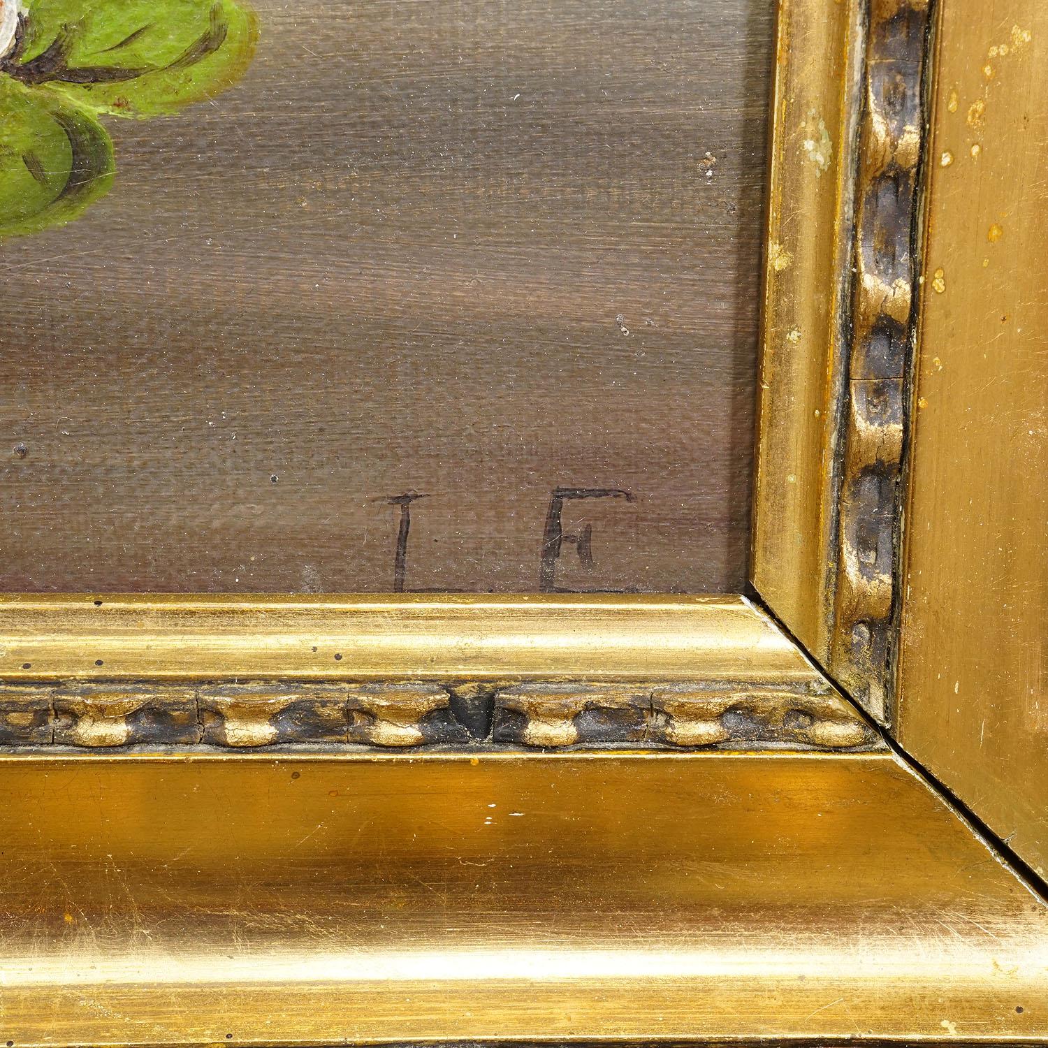 German 19th Century Biedermeier Painting with Swans on a Lake For Sale