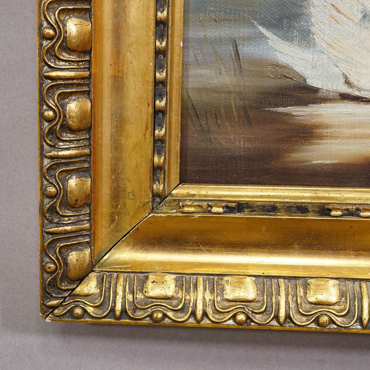 19th Century Biedermeier Painting with Swans on a Lake In Good Condition For Sale In Berghuelen, DE