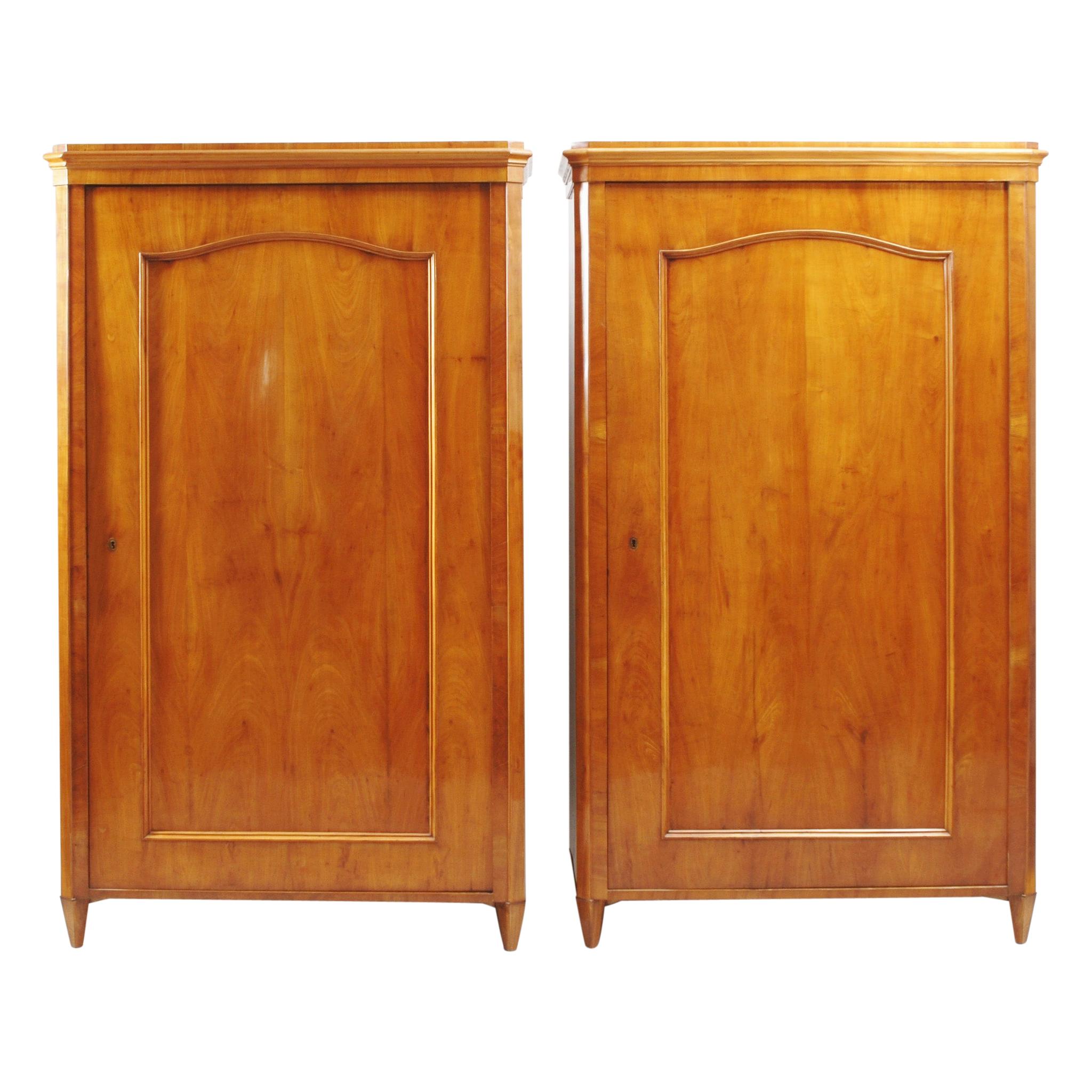19th Century Biedermeier Pair of Cherry Cabinets, Completely Restored, 1840s