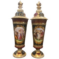19th Century Biedermeier Pair of Vases Painted Gilded, 1870s