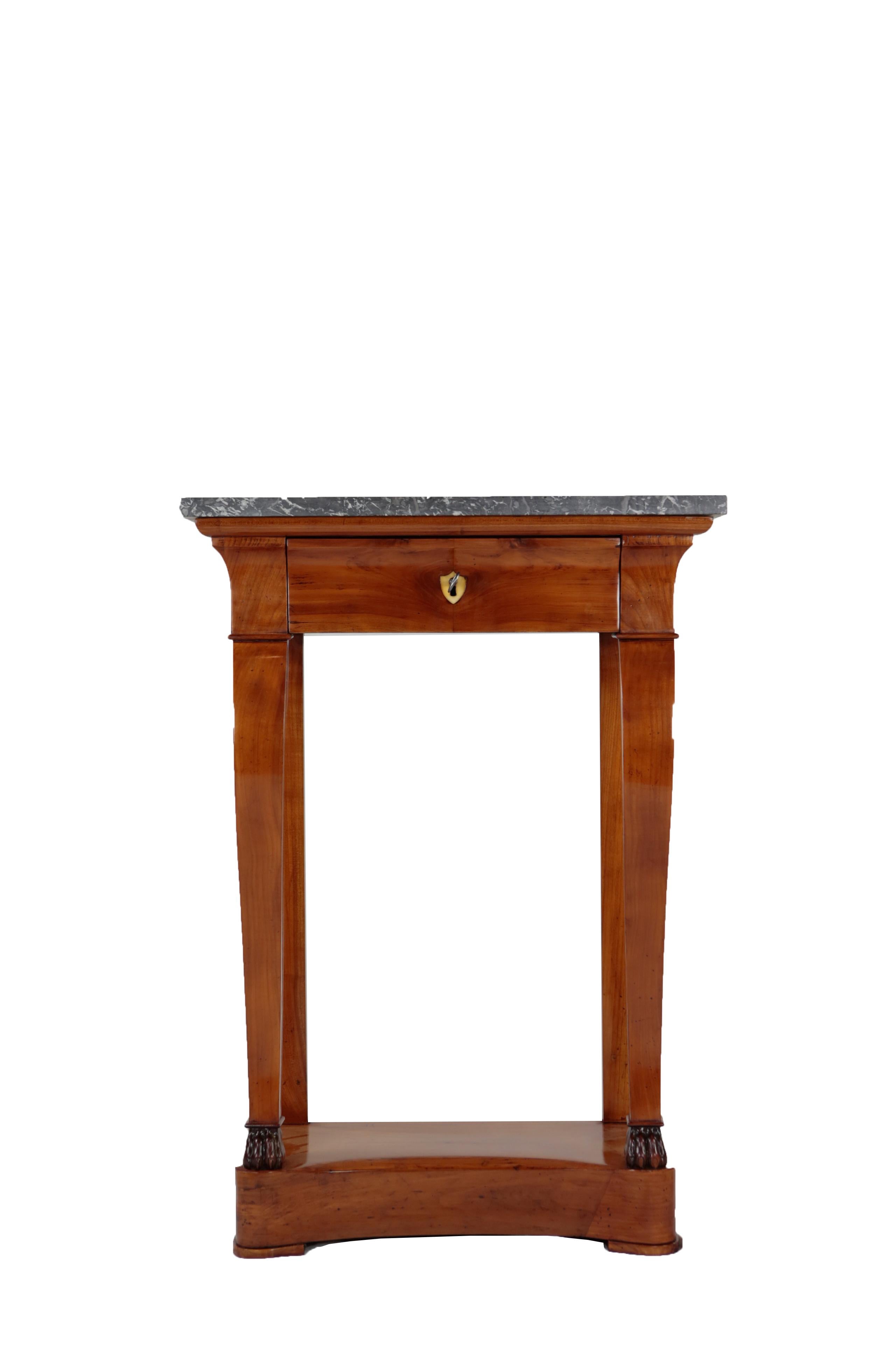 19th Century Biedermeier Period Console Table with Marble Top, Cherrywood Veneer For Sale 2