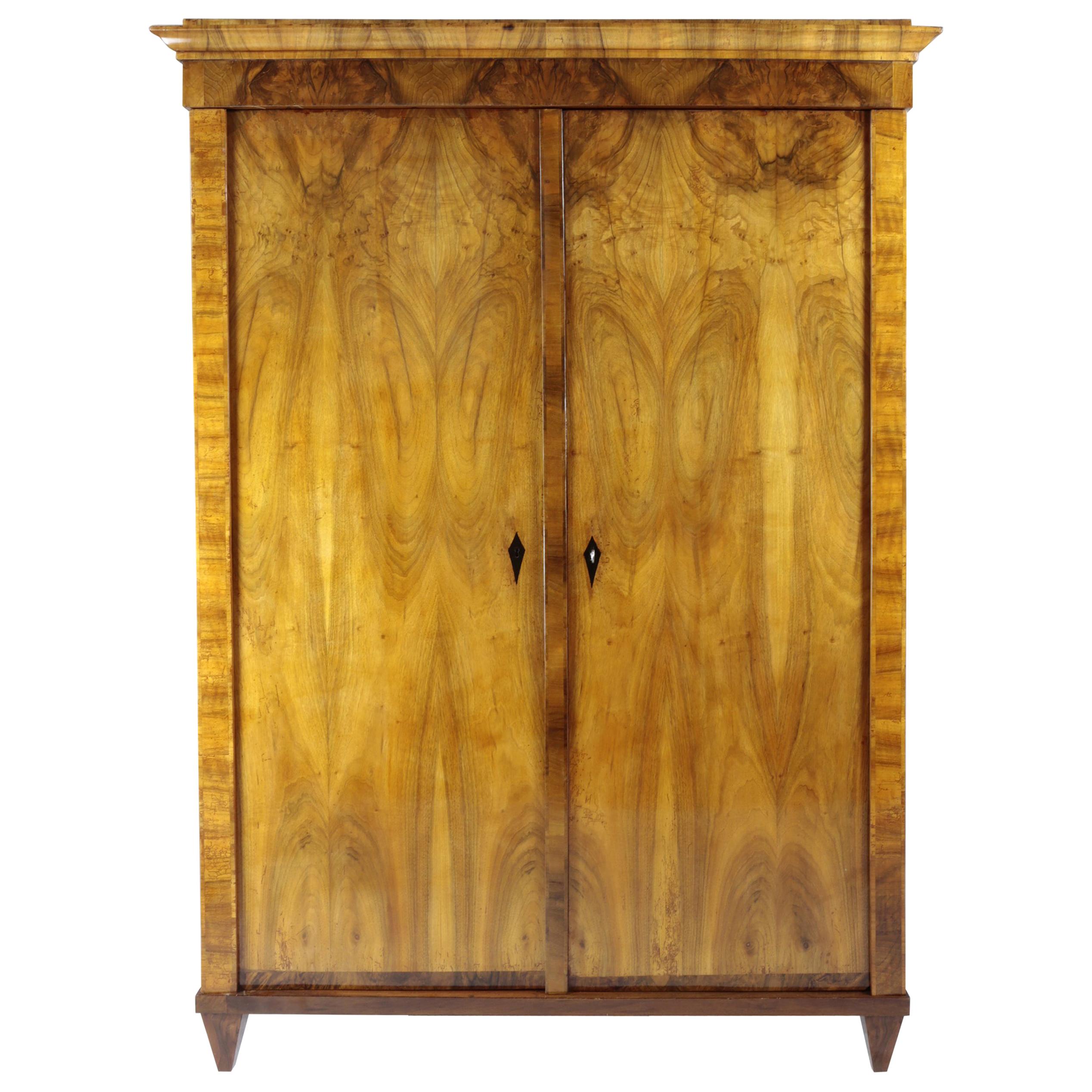 19th Century Biedermeier Period Cupboard Cabinet, Nutwood Veneered, Brown