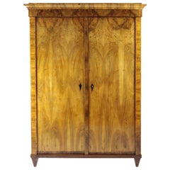19th Century Biedermeier Period Cupboard Cabinet, Nutwood Veneered, Brown