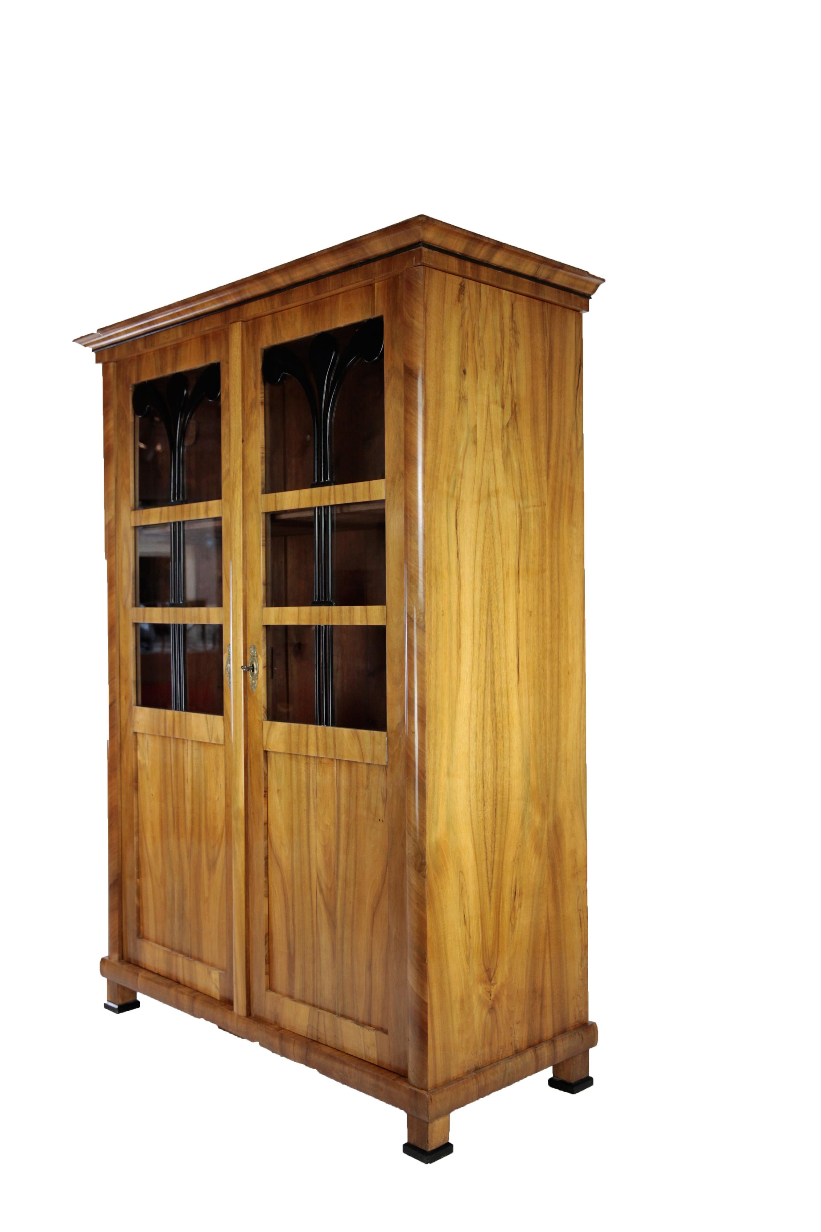 German 19th Century Biedermeier Period Glass Cabinet, circa 1830-1840, Walnut For Sale