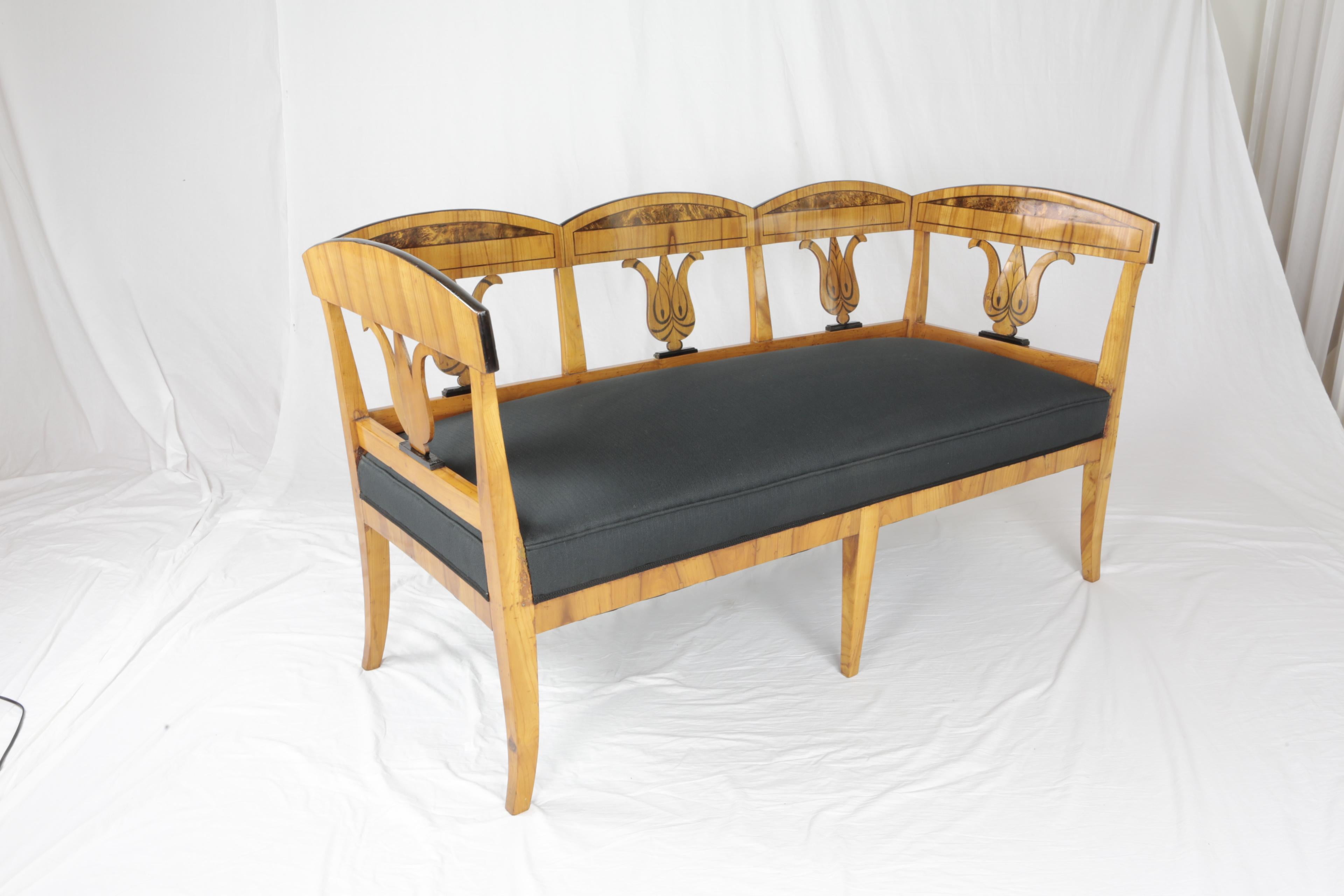 19th Century Biedermeier Period Sofa Bench Cherry Birchwood Light Brown In Good Condition For Sale In Muenster, NRW