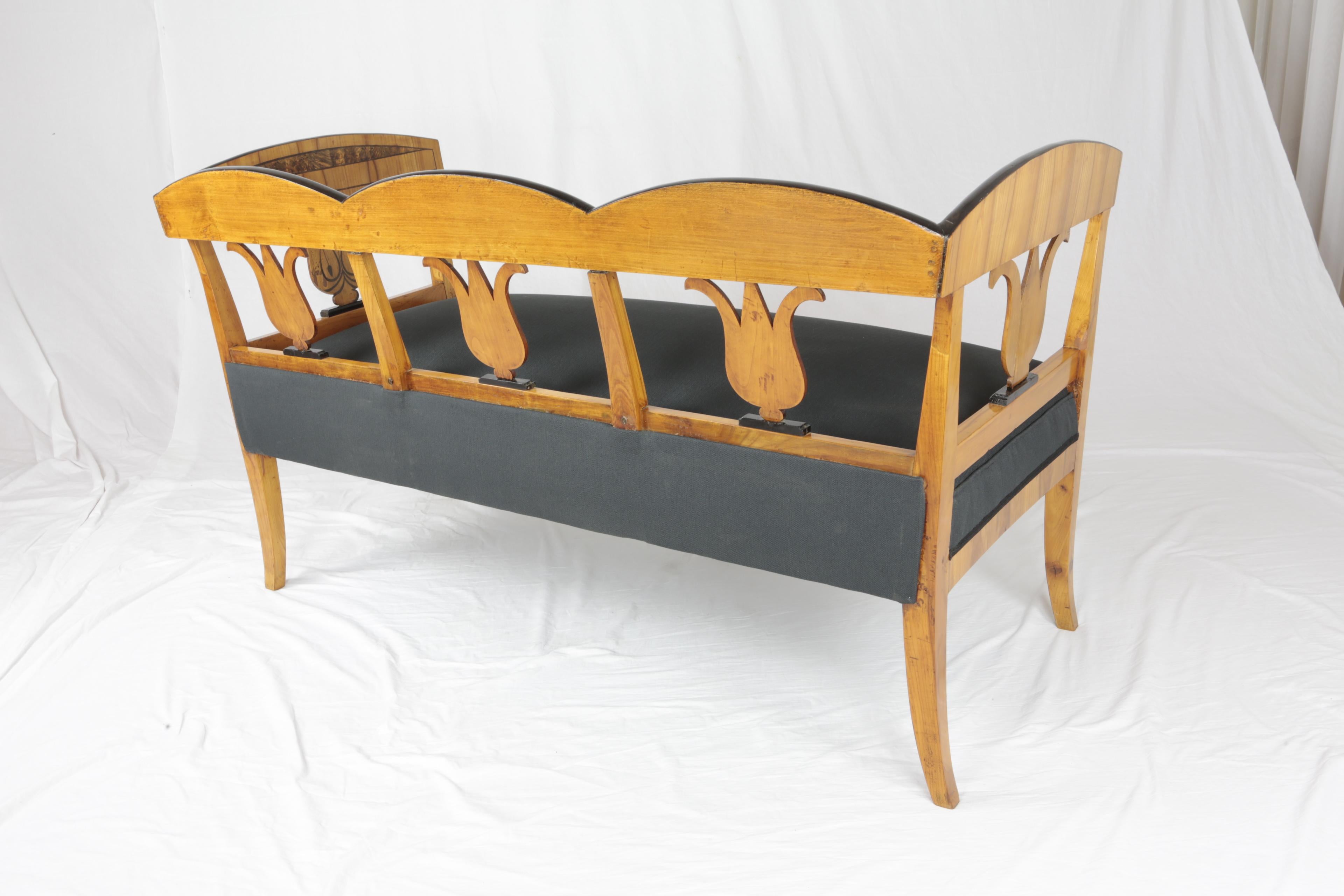 19th Century Biedermeier Period Sofa Bench Cherry Birchwood Light Brown For Sale 1