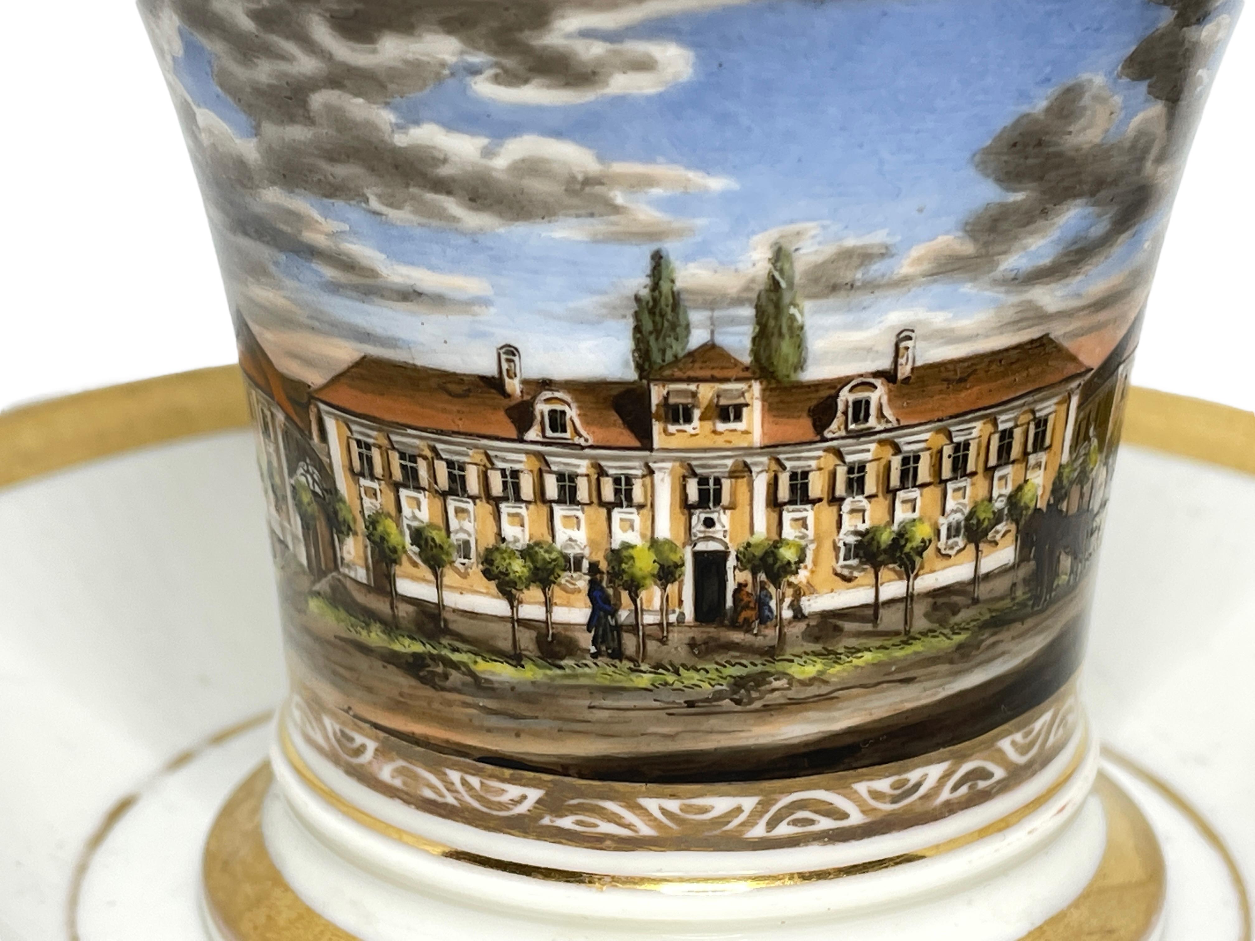 19th Century Biedermeier Period Topographical Porcelain Cup and Saucer In Good Condition For Sale In Nuernberg, DE