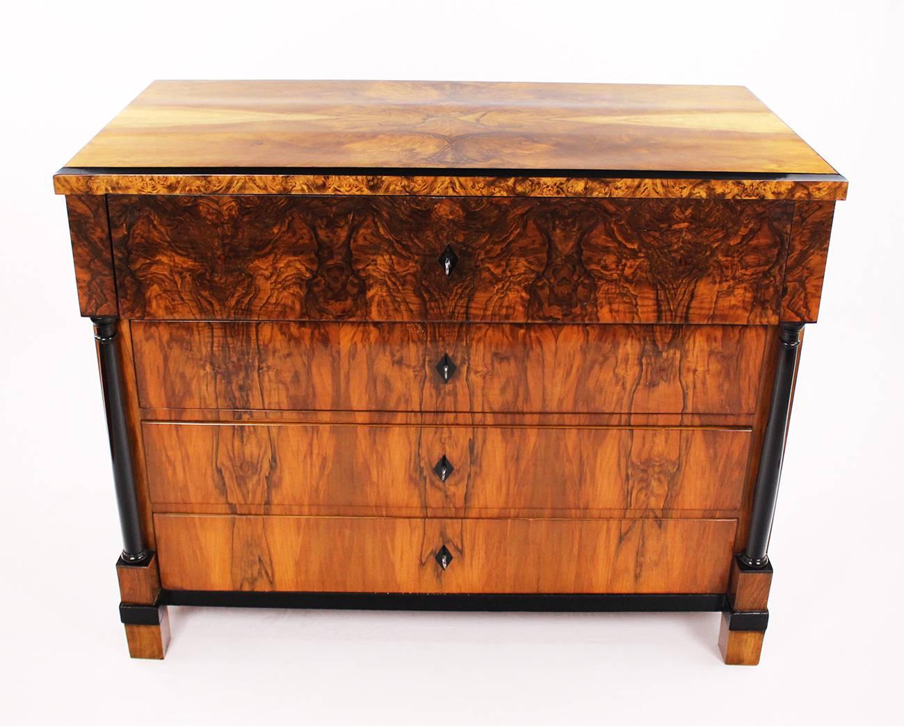 19th Century Biedermeier Period-Writing Chest of Drawers, Walnut-Tree, Nut Root 2