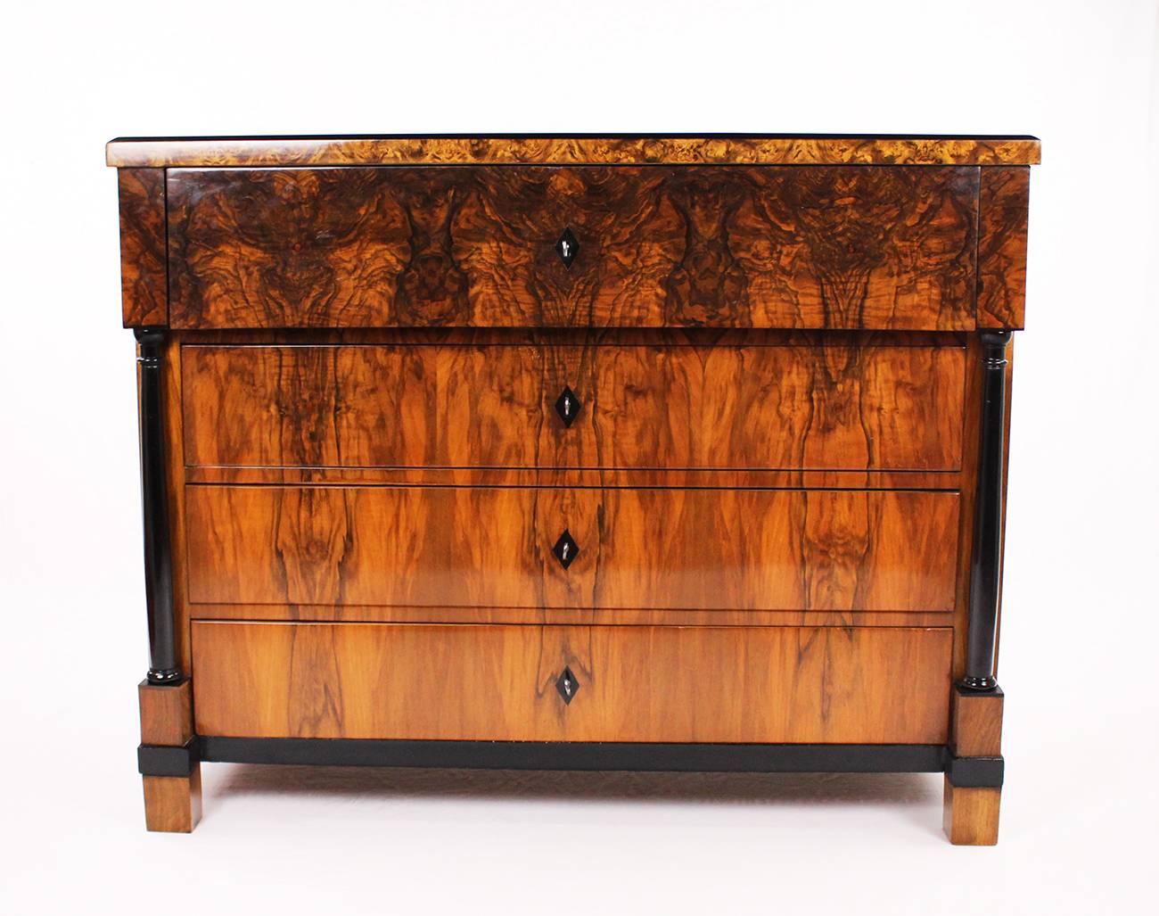 19th Century Biedermeier Period-Writing Chest of Drawers, Walnut-Tree, Nut Root 3