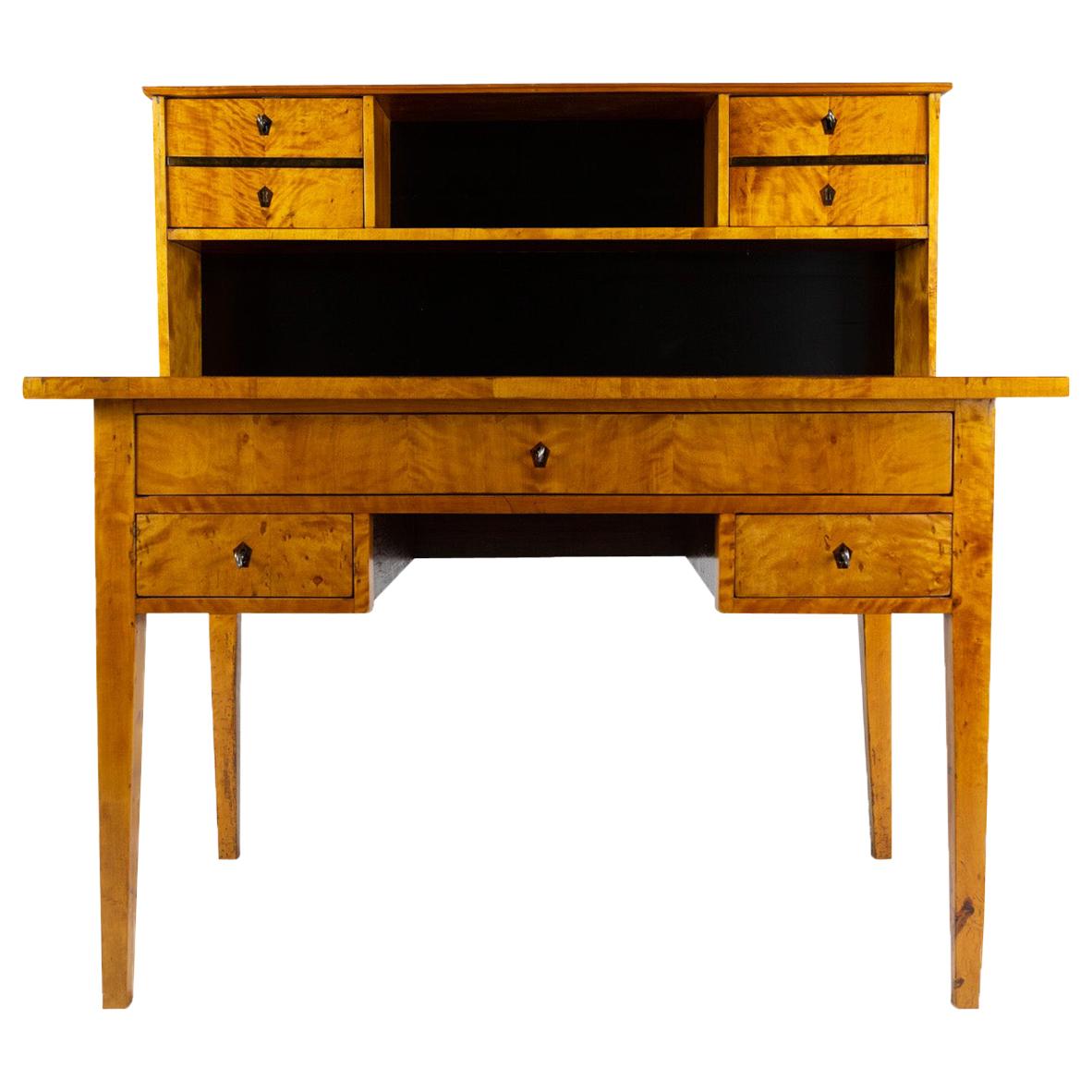 19th Century Biedermeier Period Writing Desk Secretary Birch, 1820-1930, Germany For Sale
