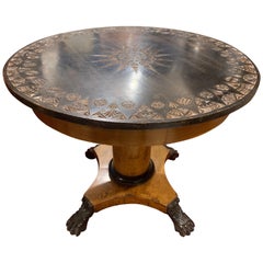 19th Century Biedermeier Revival Birch Lacquered Pine Center Table Signed, 1885