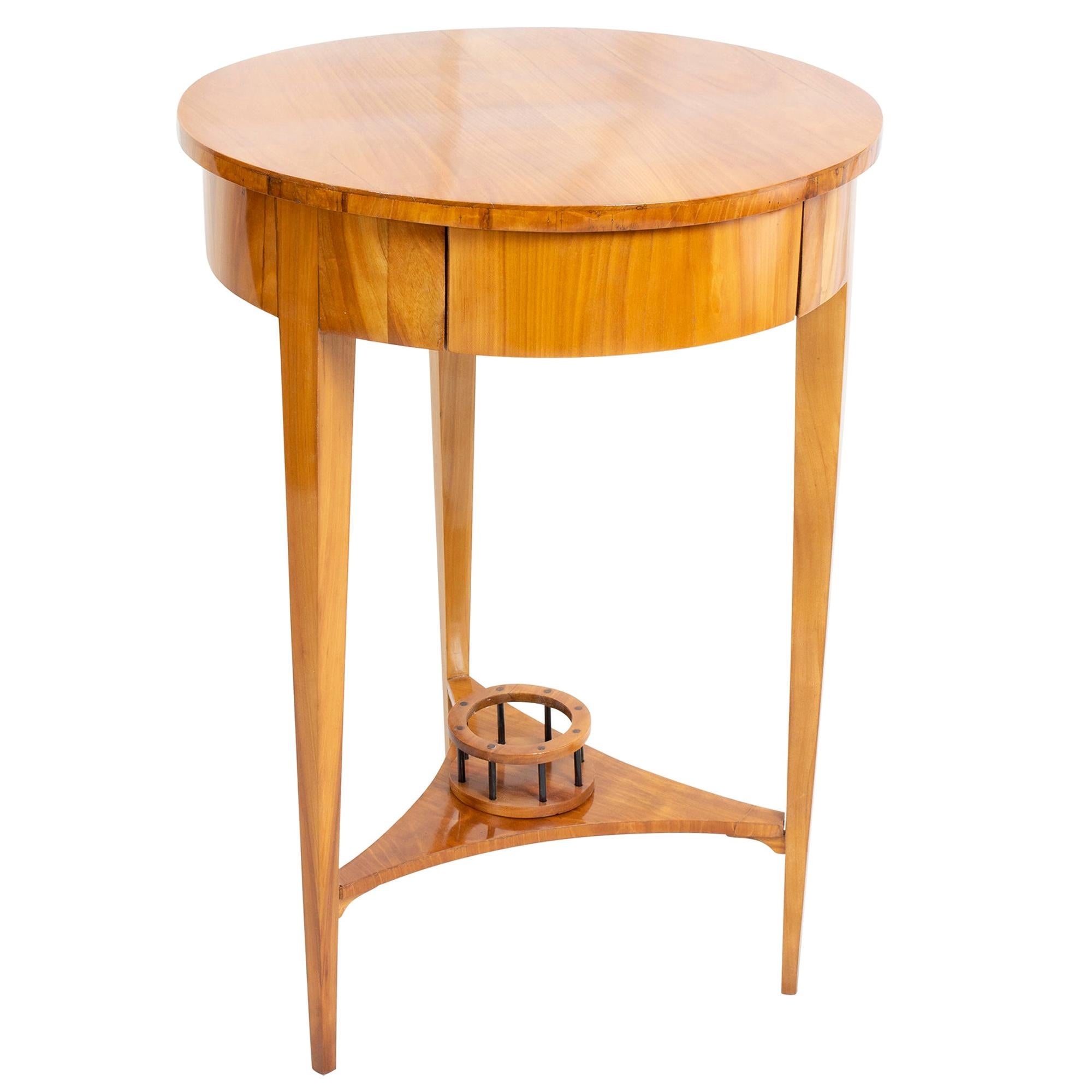 19th Century Biedermeier Round Drum Sewing Table For Sale