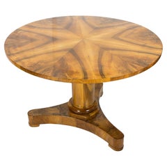 Antique 19th Century Biedermeier Round Salon Walnut Table