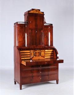 19th Century Biedermeier Secretaire, Mahogany with Marquetry, Denmark ca 1820