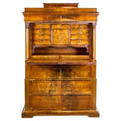 19th Century Biedermeier Secretary Desk in Light Brown Veneered with Walnut
