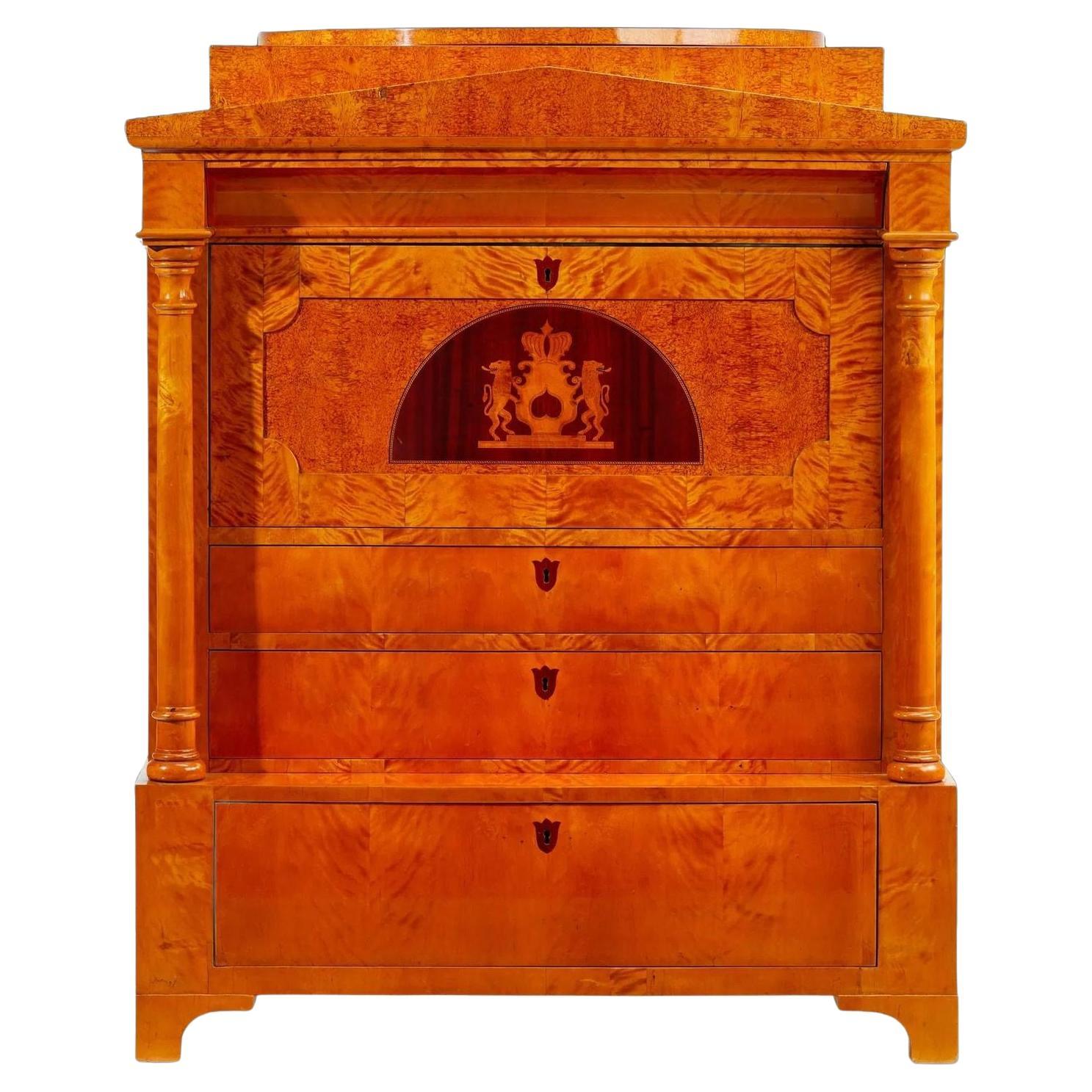 19th Century Biedermeier Secretary Desk in Maple Burl