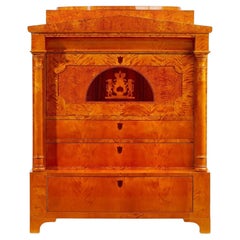 Antique 19th Century Biedermeier Secretary Desk in Maple Burl