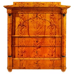 Antique 19th Century Biedermeier Secretary Desk in Maple Burl with Ebonized Details