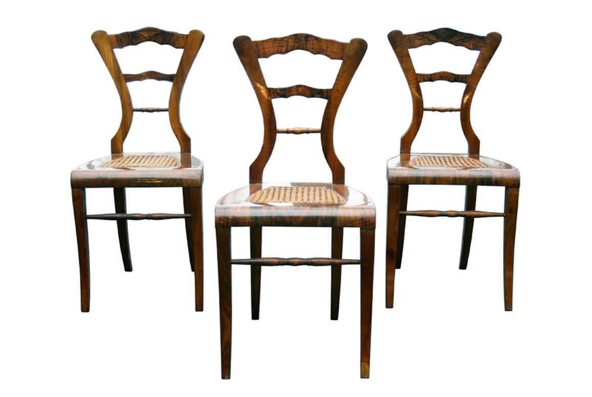 Austrian 19th Century Biedermeier Set of Three Walnut Chairs. Vienna, c. 1825. For Sale