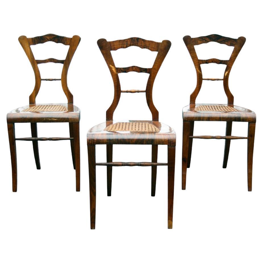 19th Century Biedermeier Set of Three Walnut Chairs. Vienna, c. 1825.