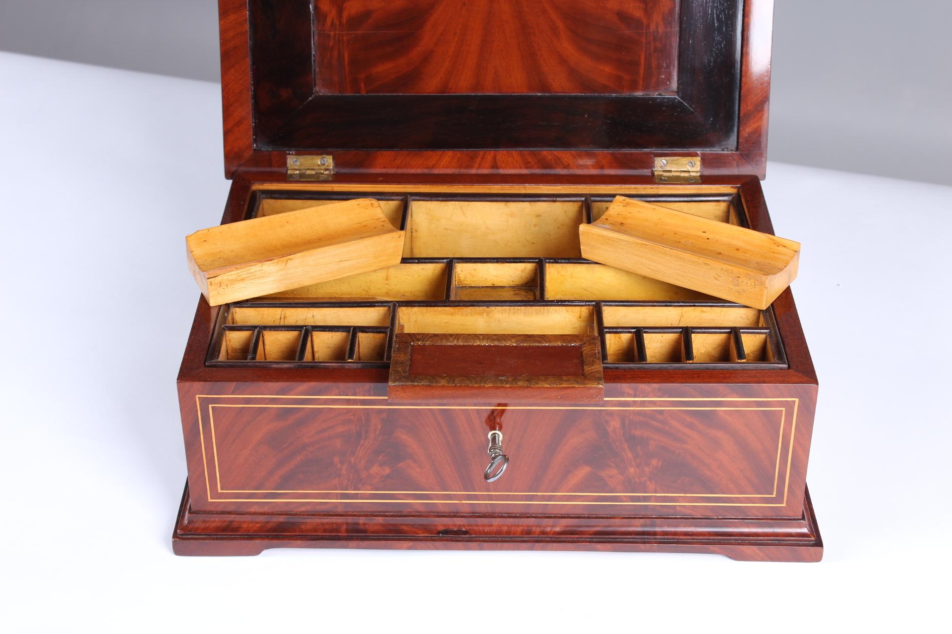 German 19th Century Biedermeier Sewing or Jewelry Box, Mahogany with Maple Inlays