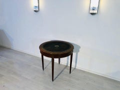 19th Century Biedermeier Side Table Game Table with Fluted Legs and Leather Top