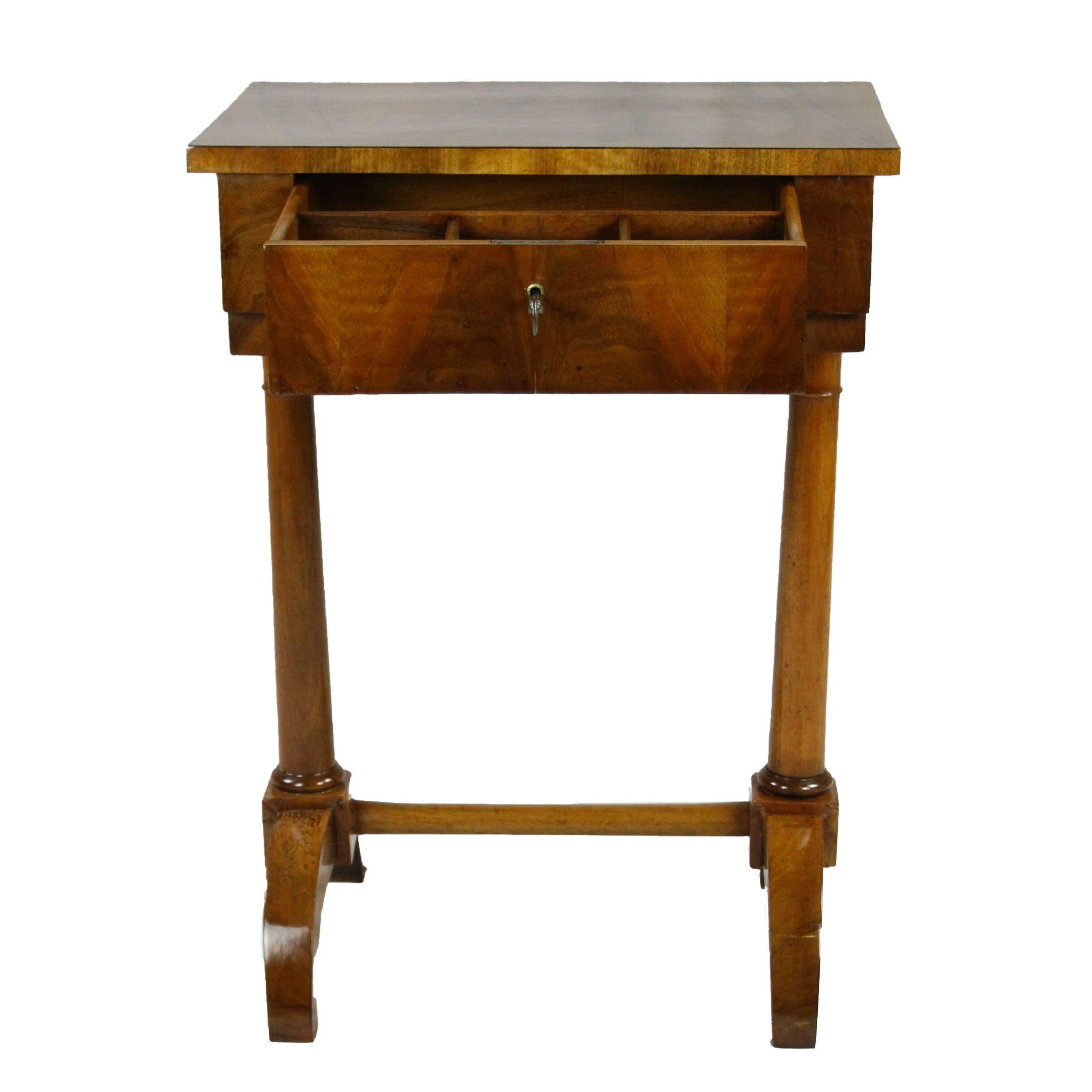 Veneer 19th Century Biedermeier Side Table Sewing Table Nutwood For Sale