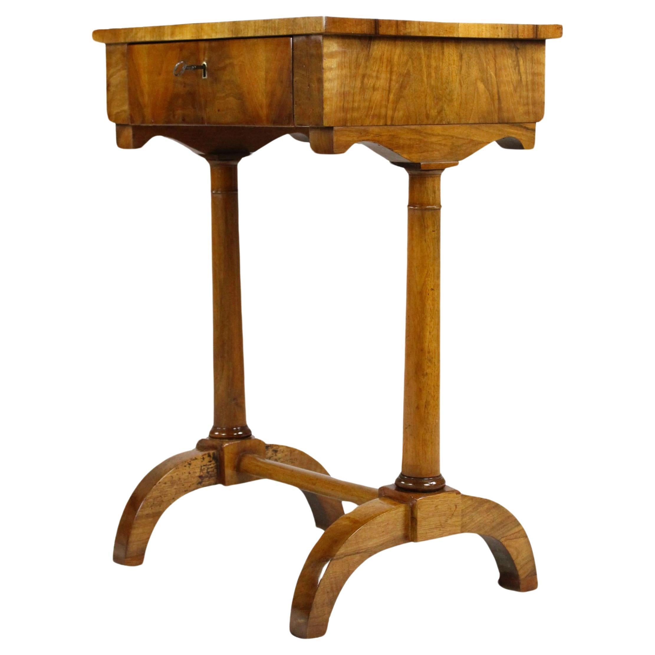 19th Century Biedermeier Side Table Sewing Table Nutwood For Sale