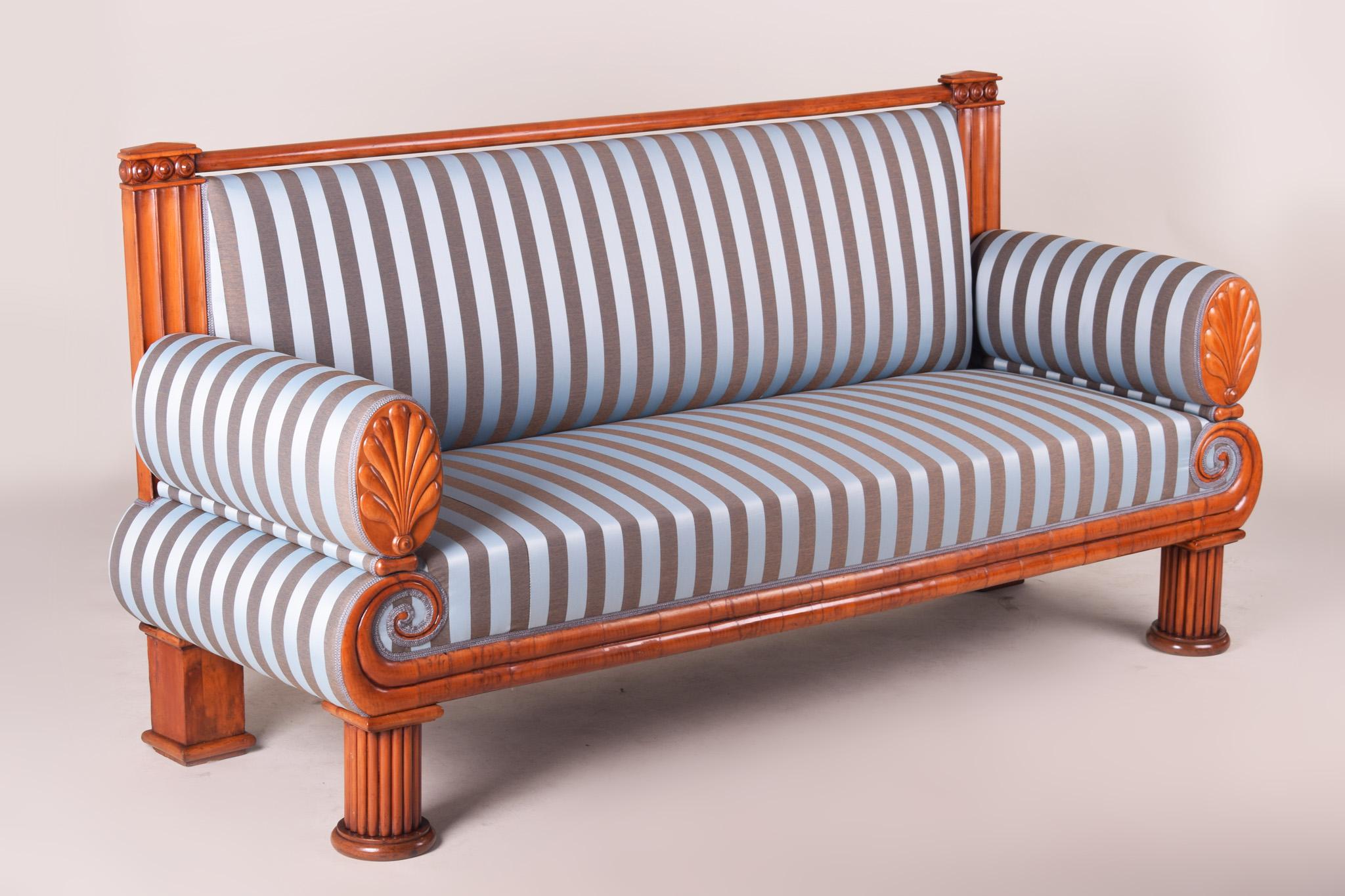 Fabric 19th Century Biedermeier Sofa, Cherrywood, 1820s, Made in Czechia, Restored For Sale