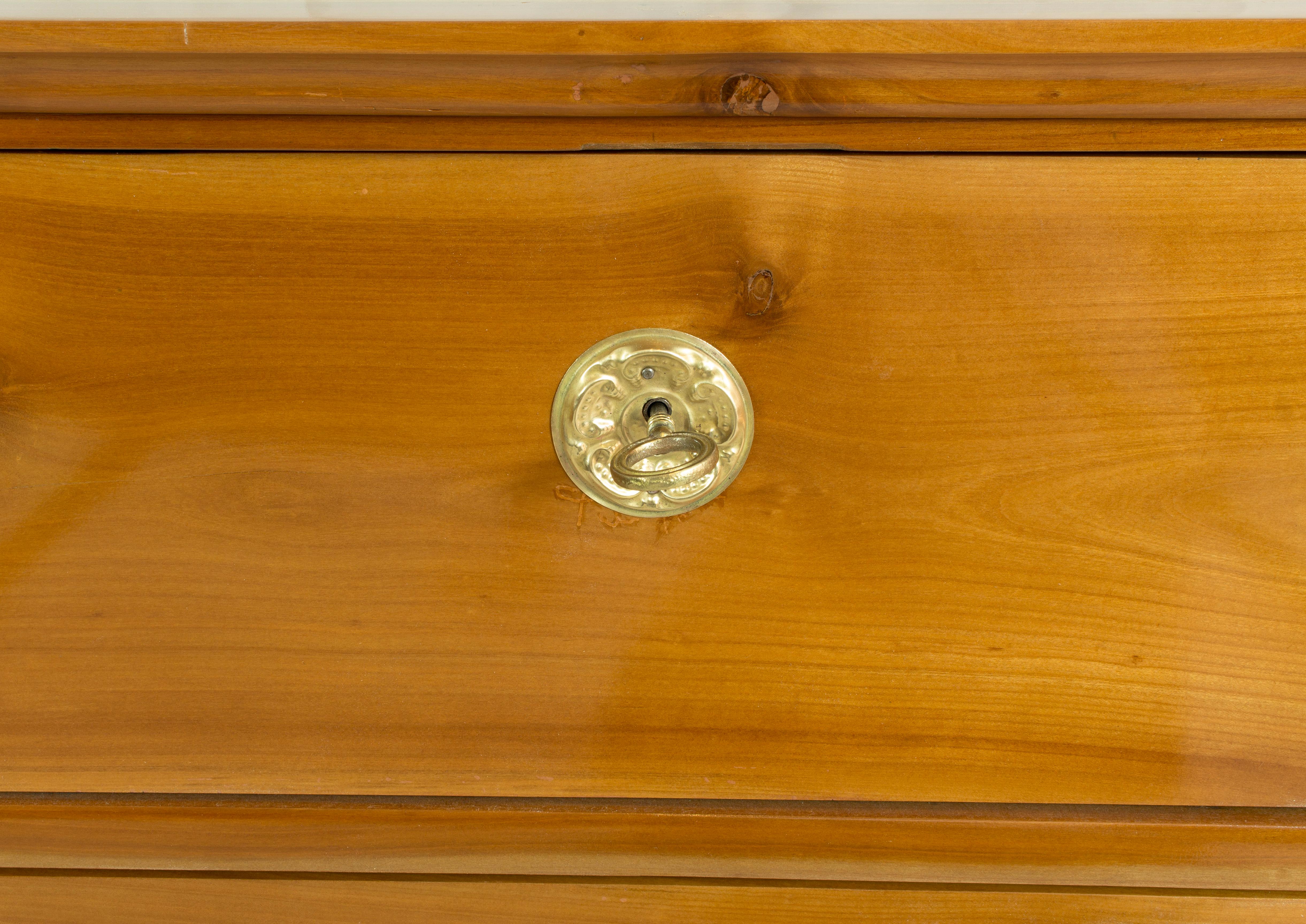 Polished 19th Century Biedermeier Solid Cherrywood Chest Of Drawer For Sale