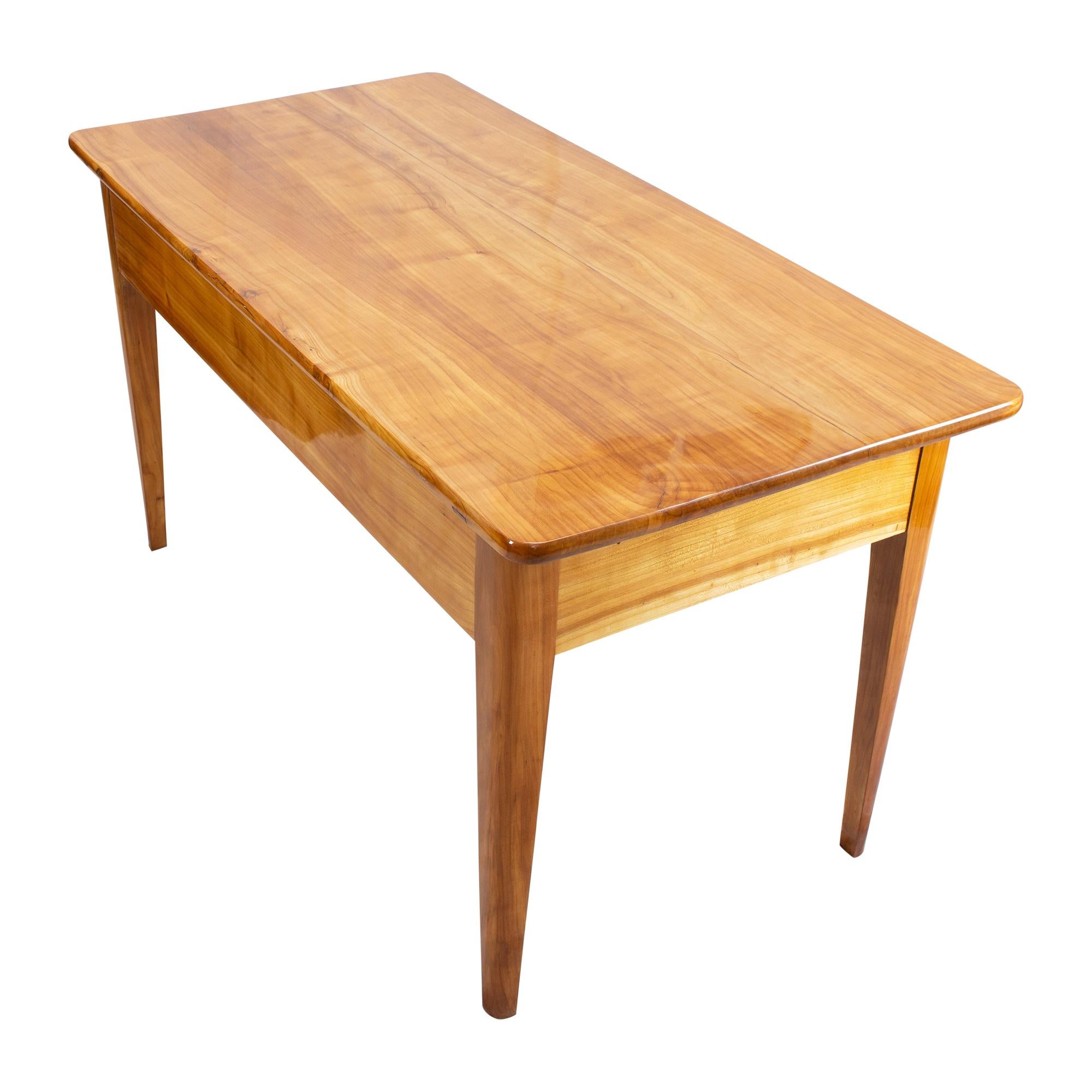 Polished 19th Century Biedermeier Solid Cherrywood Table For Sale