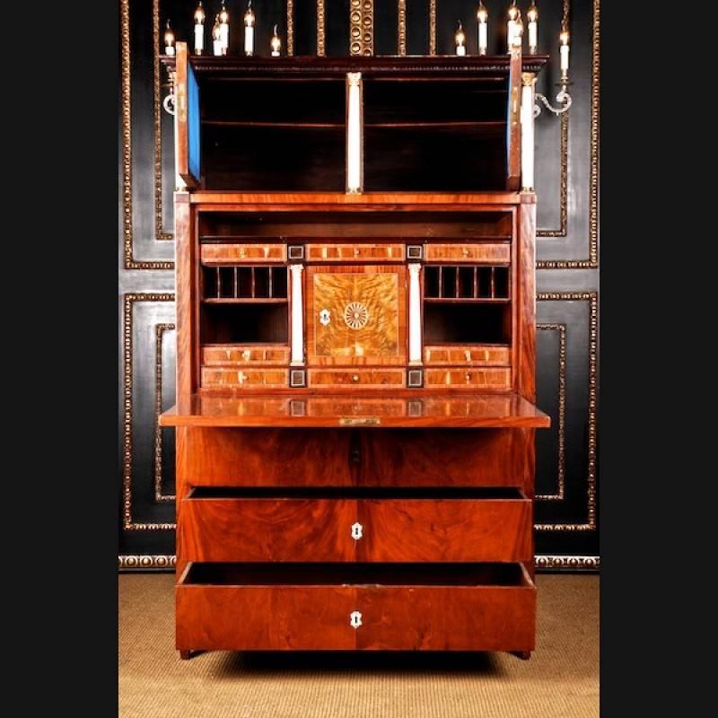 German 19th Century Biedermeier Style Cuba-Mahogany Secretary For Sale