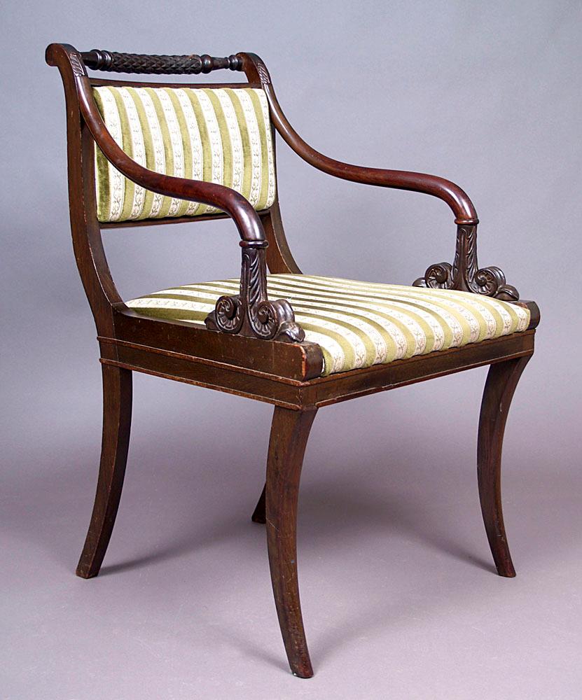 Upholstery 19th Century Biedermeier Style Mahogany Armchairs Set of Four
